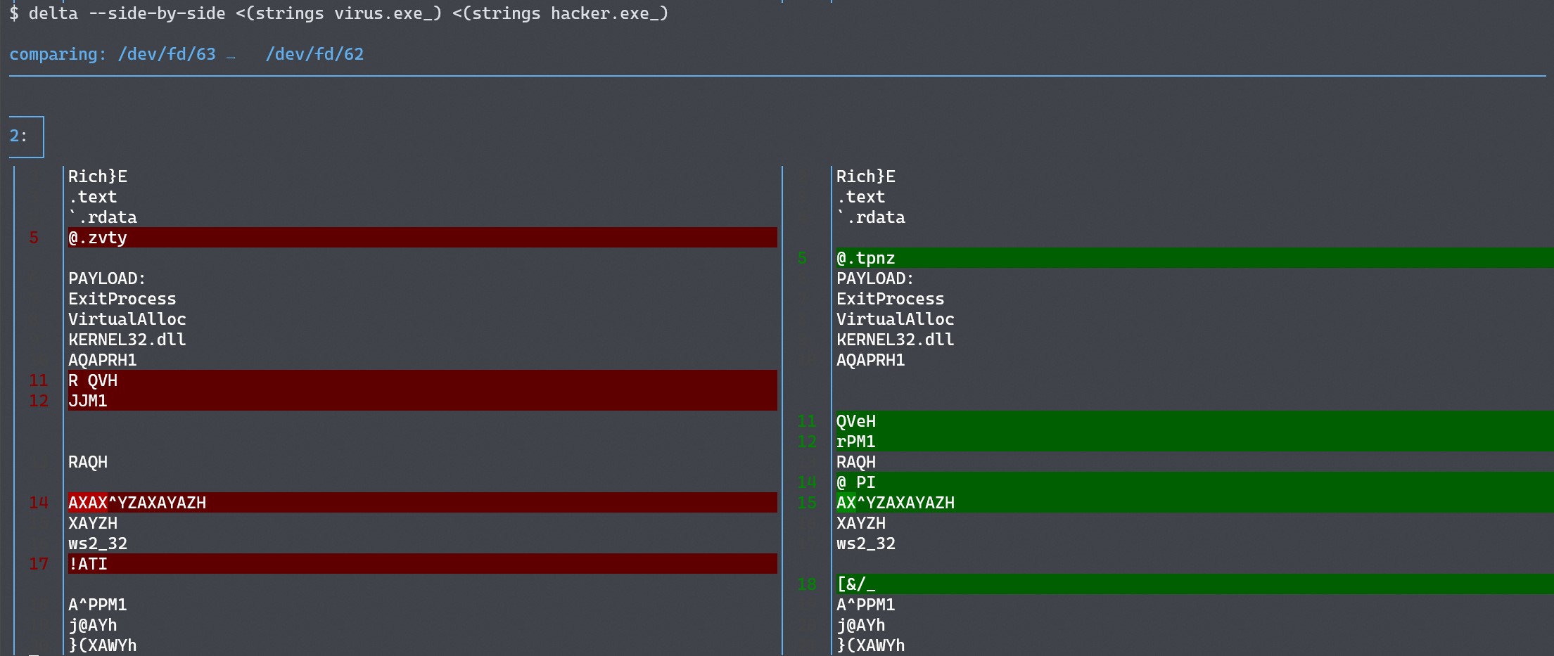 diff strings output