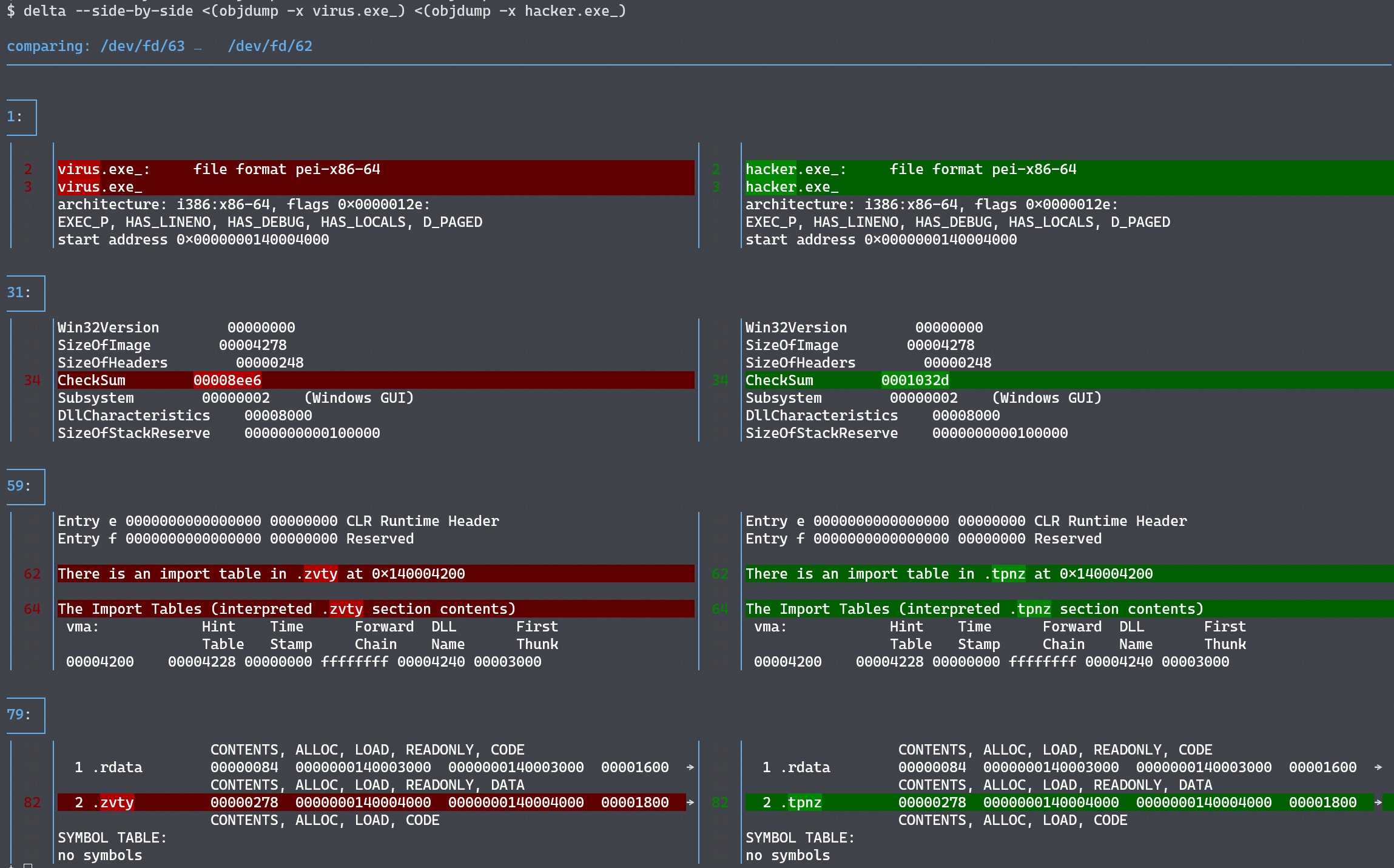 diff objdump outputs